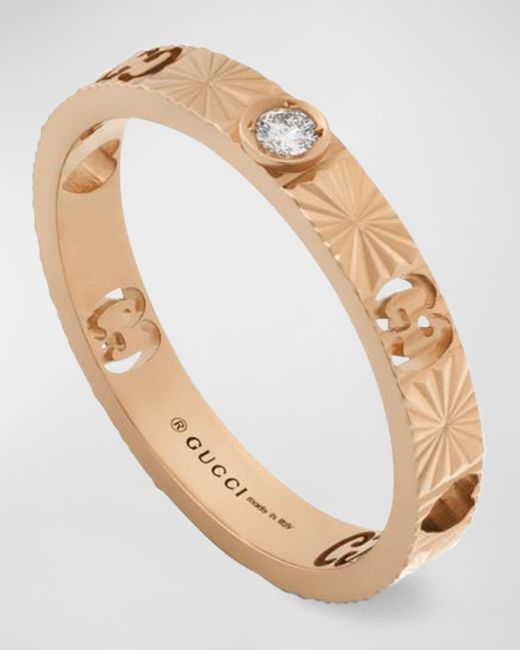 Gucci White 18k Rose Gold Icon Diamond Heart Ring