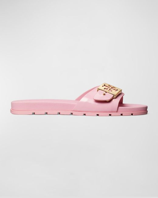 Tory Burch Pink Glossy Buckle Slide Sandals