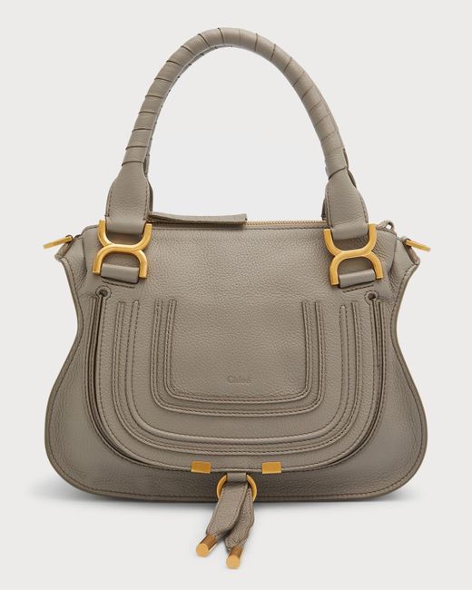 Chloé Natural Marcie Small Double Carry Satchel Bag In Grained Leather
