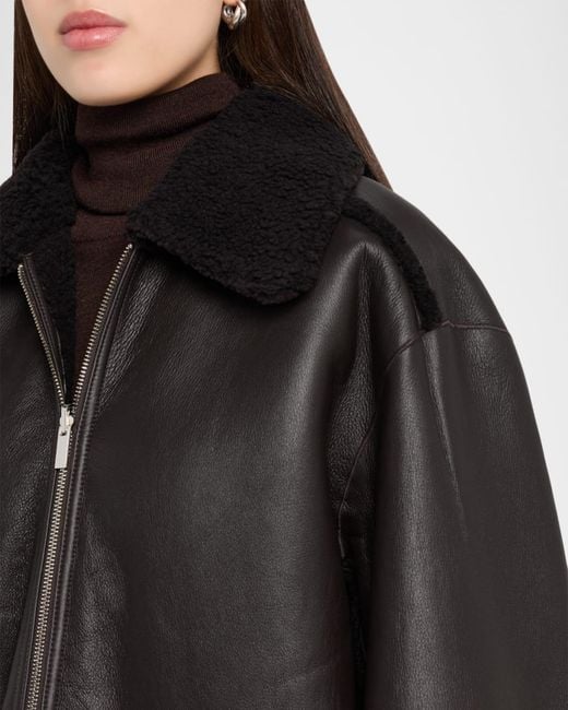 Theory Black Reversible Shearling Cocoon Coat