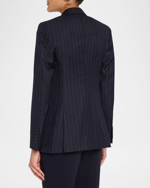 Givenchy Blue Double-Breasted Pinstripe Wool Jacket