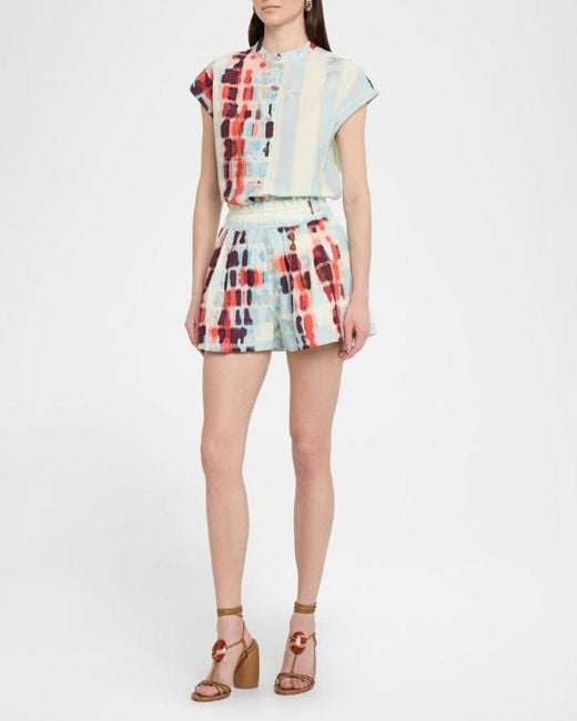 Silvia Tcherassi White Adele Short-Sleeve Textured Blouse