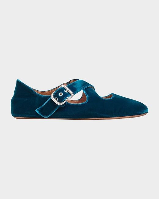 Alaïa Blue Crisscross Velvet Ballerina Flats