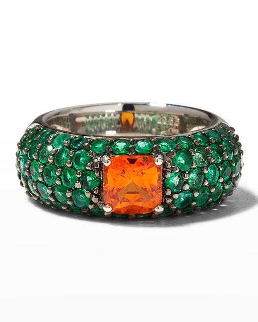 Alexander Laut Green Platinum Square Mandarin Garnet And Emerald Ring