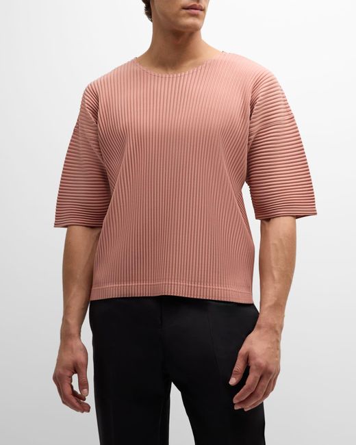 Homme Plissé Issey Miyake Red Pleated Drop-Shoulder Shirt for men