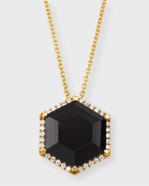Lisa Nik 18k Yellow Gold Hexagon Black Onyx Pendant Necklace With Diamonds