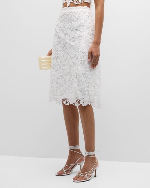 MILLY White Carreen Straight Floral Lace Midi Skirt