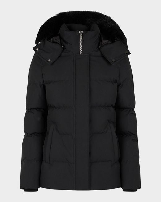 Moose Knuckles Black Shearling-Trimmed Down Puffer Jacket