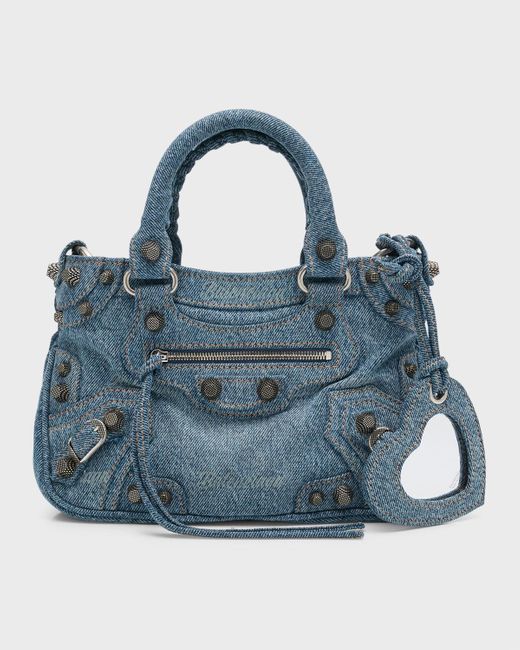 Balenciaga Blue Neo Cagole Small Denim Shoulder Bag