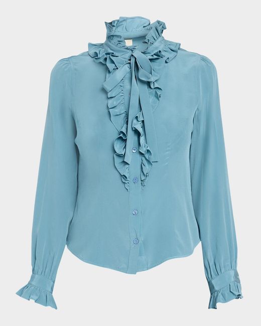 Ulla Johnson Blue Catroux Silk Button-Front Blouse