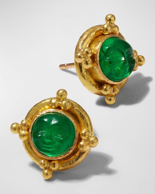 Elizabeth Locke Green Man-in-the-moon Intaglio Stud Earrings, Crystal