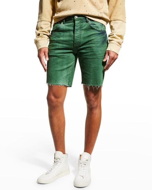 Purple Green Oversprayed Denim Shorts for men