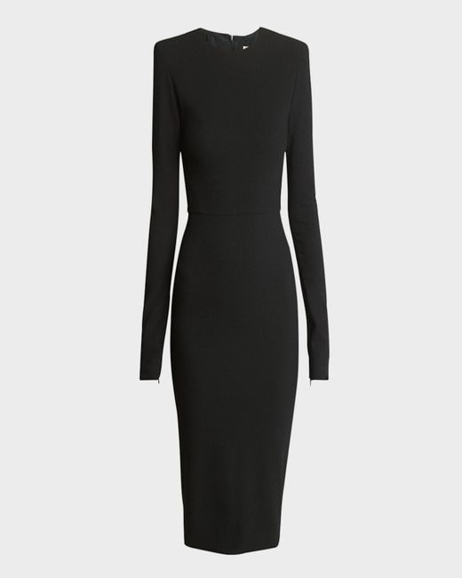 Victoria Beckham Black Sheath Wool Midi Dress