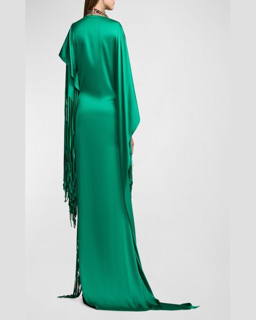 Ralph Lauren Collection Green Clarissa Silk Fringe Maxi Dress With Beaded Detail