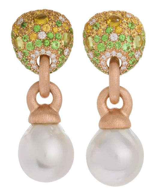 Margot McKinney Jewelry Metallic 18k Green Stone & Baroque Pearl Drop Earrings