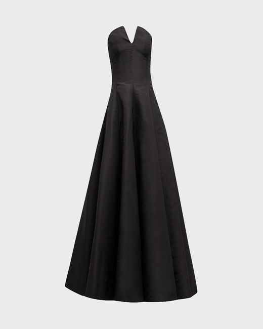 Oscar de la Renta Black Strapless Fit-&-Flare Tea-Length Faille Gown