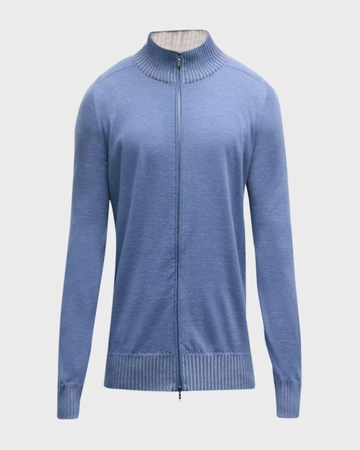 FIORONI CASHMERE Blue Duvet Cashmere Full-Zip Sweater for men