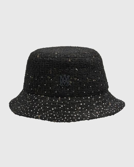 Amiri Black Crystal Boucle Bucket Hat for men