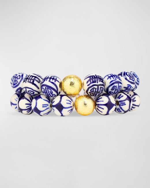 BuDhaGirl Blue Delft Bracelet Stack, Set Of 2