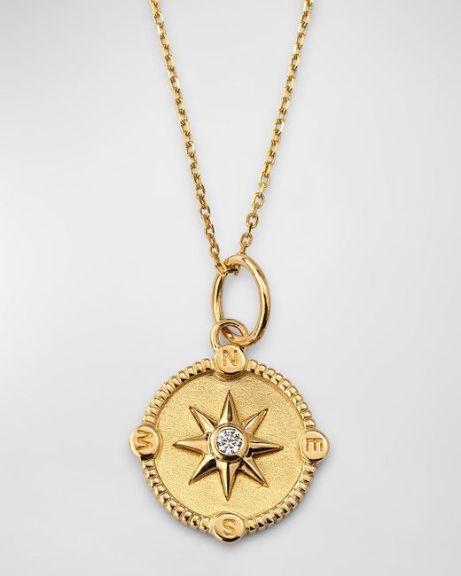 Monica Rich Kosann Metallic 18K Mini Travel Compass Diamond Necklace