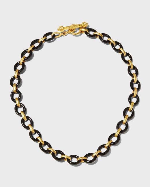 Elizabeth Locke Metallic Yellow Gold Black Jade Positano Link Necklace