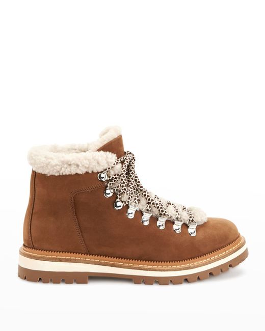 Aquatalia Hadlee Shearling Lace-up Hiker Booties in Brown | Lyst