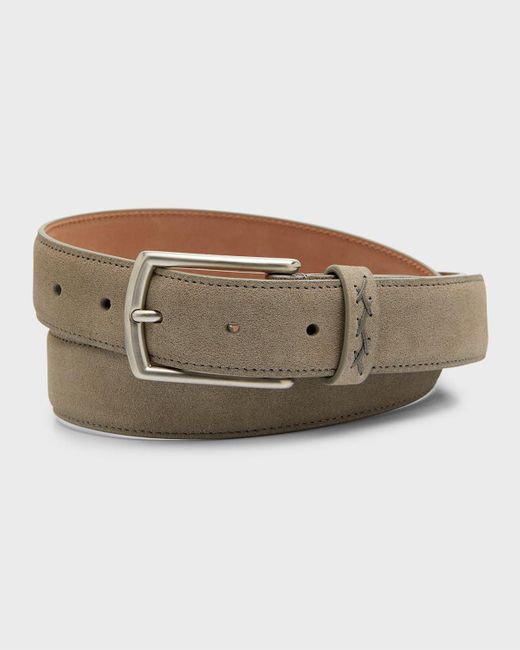 Zegna Gray Triple Stitch Leather Belt for men