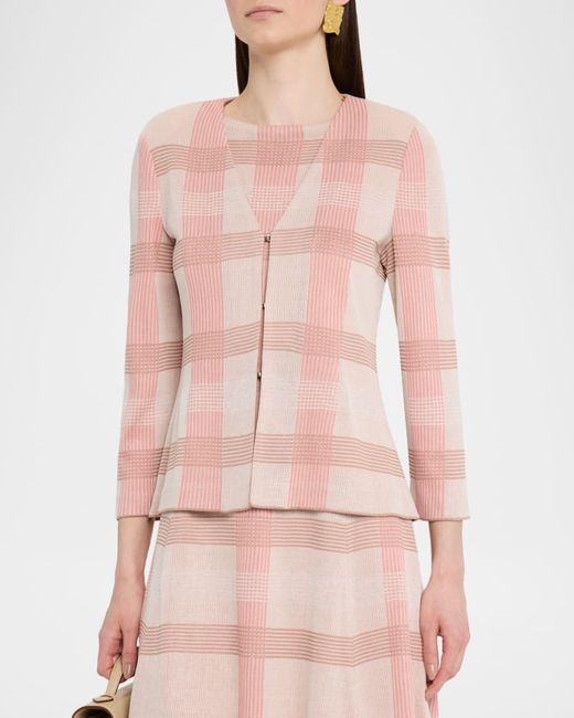 Misook Pink Tailored Plaid Knit Jacket