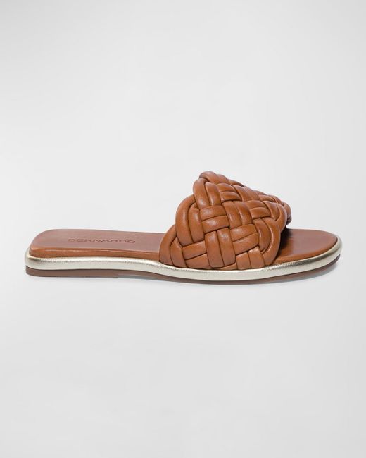 Bernardo Brown Braided Leather Flat Slide Sandals