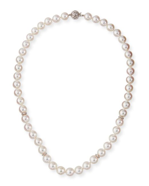 Belpearl 18k White Gold Akoya Pearl-strand Necklace W/ Diamonds