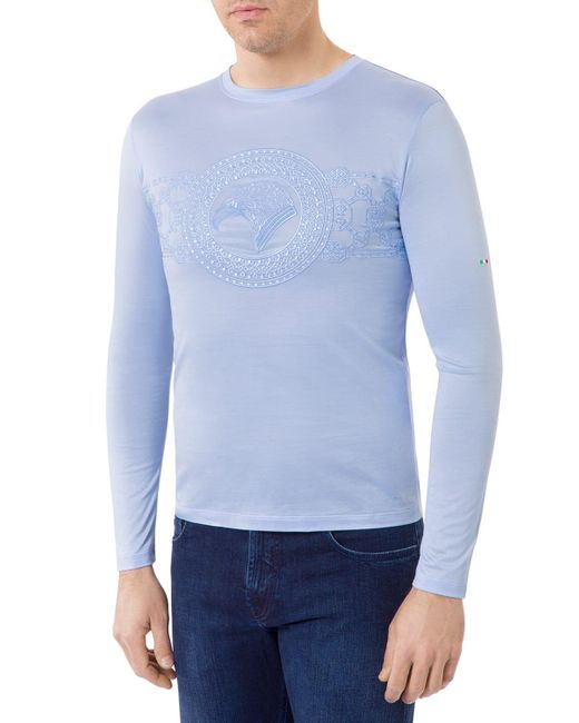 Stefano Ricci Blue Eagle Embroidered Long-Sleeve T-Shirt for men