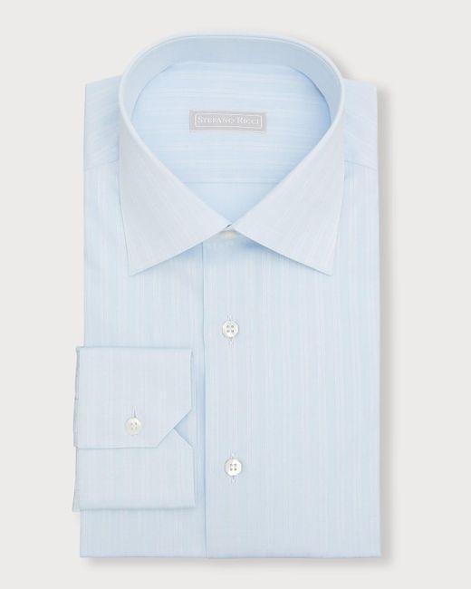 Stefano Ricci Blue Tonal Stripe Cotton Dress Shirt for men
