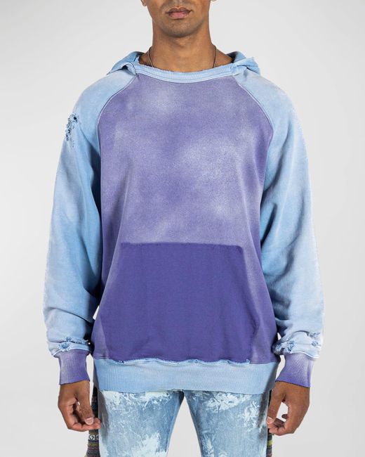 Alchemist Blue Throwback Faded Colorblock Hoodie for men