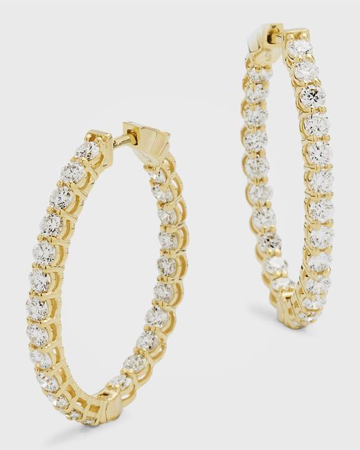 Neiman Marcus Metallic 18k Yellow Gold Gh/si Diamond Oval Hoop Earrings, 1"l