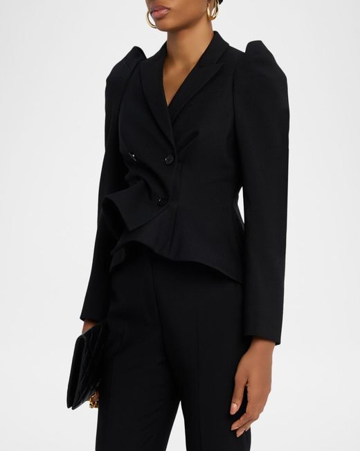 McQueen Black Structured Stretch Wool Double-Breasted Blazer Jacket