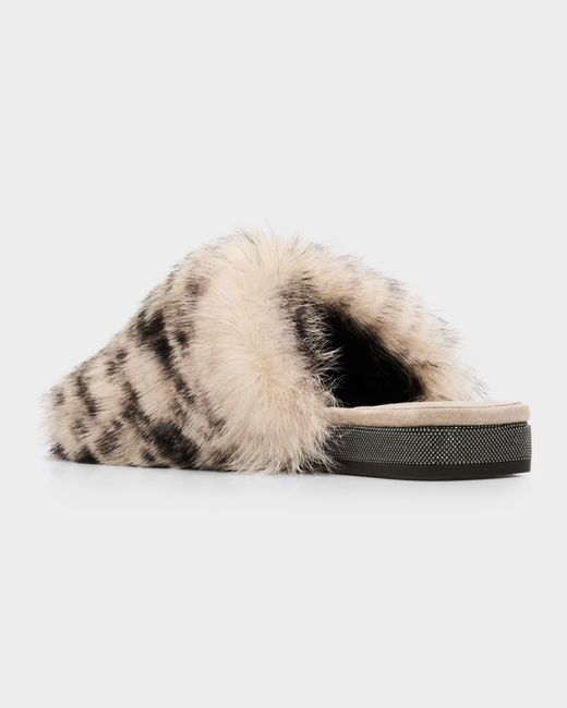 Brunello Cucinelli Multicolor Shearling Open-Toe Slippers