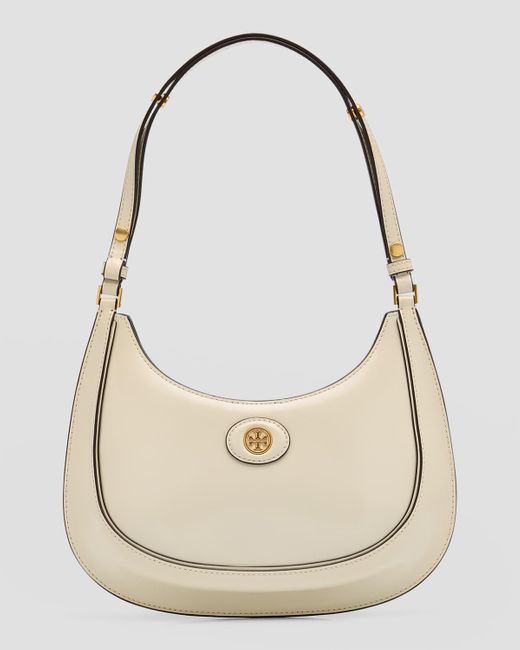 Tory Burch Natural Robinson Crescent Leather Convertible Shoulder Bag