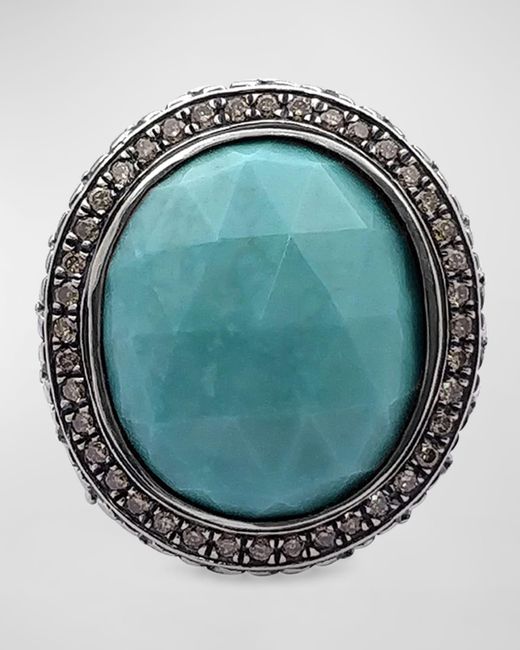 Stephen Dweck Blue American Turquoise Champagne Diamond Ring, Size 7