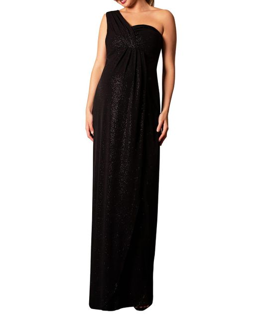 TIFFANY ROSE Black Maternity Galaxy One-Shoulder Column Gown
