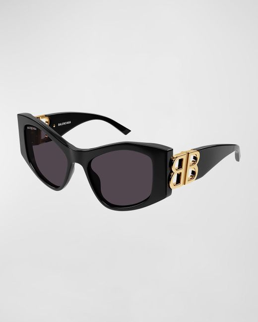 Balenciaga Black Cut-out Bb Acetate Cat-eye Sunglasses