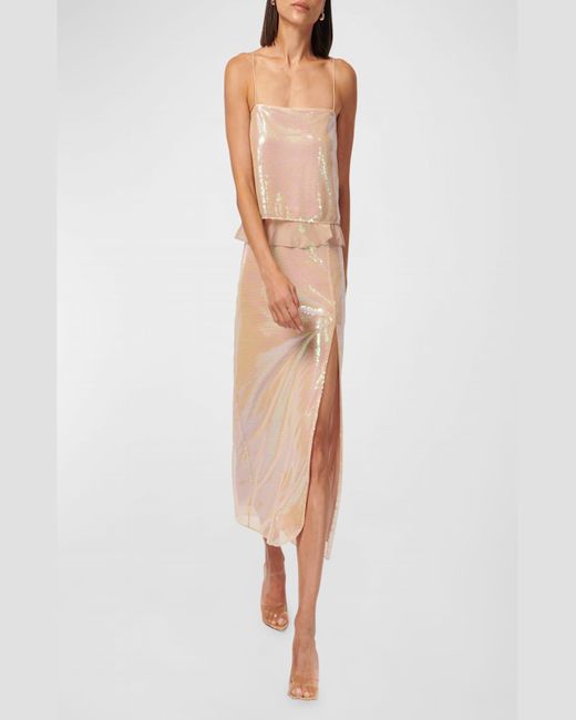 Cami NYC Natural Artemis Sequin Slit Midi Skirt