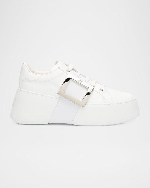 Roger Vivier White Viv Skate Leather Buckle Sneakers