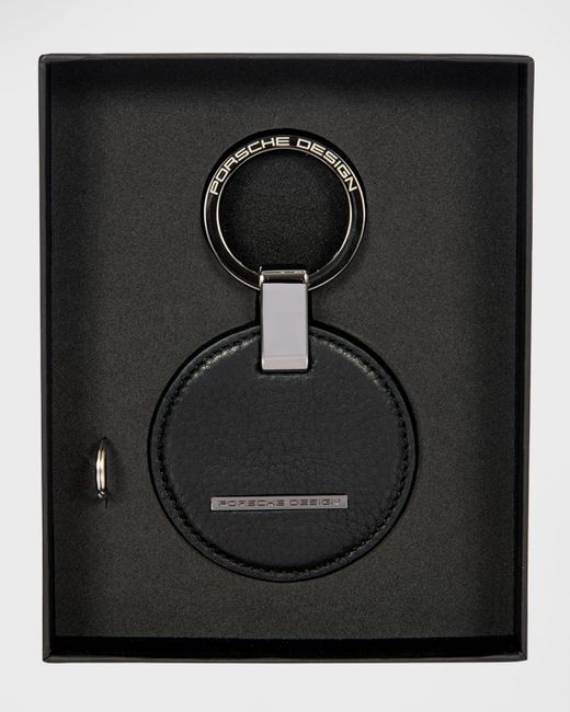 Porsche Design Black Circle Leather Logo Keyring for men