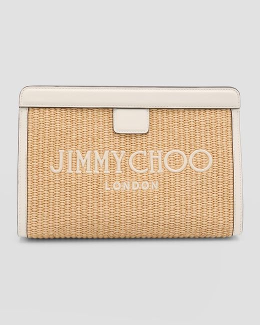 Jimmy Choo Natural Avenue Logo Raffia Clutch Bag