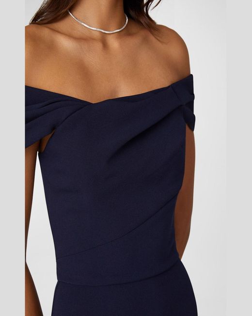 Shoshanna Blue Off-Shoulder Stretch Crepe Midi Dress