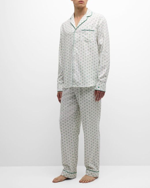 Petite Plume Gray Cotton Tennis-Print Long Pajama Set for men