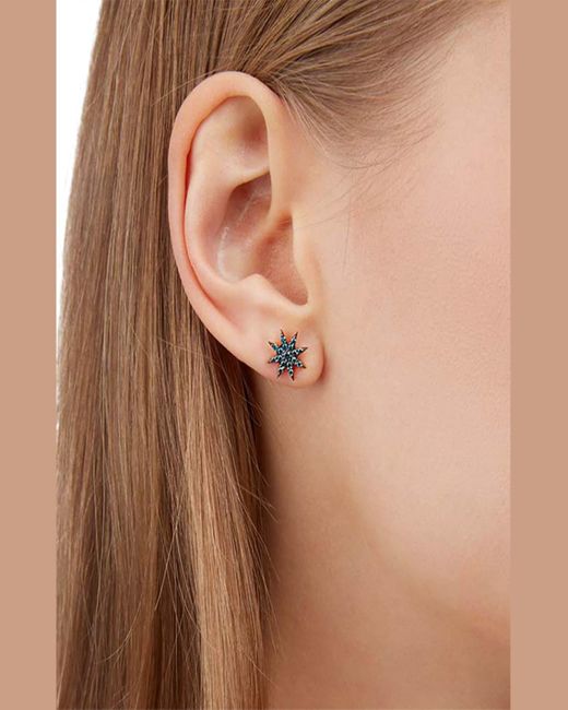 BeeGoddess Green Venus Star Blue Diamond Earring, Single