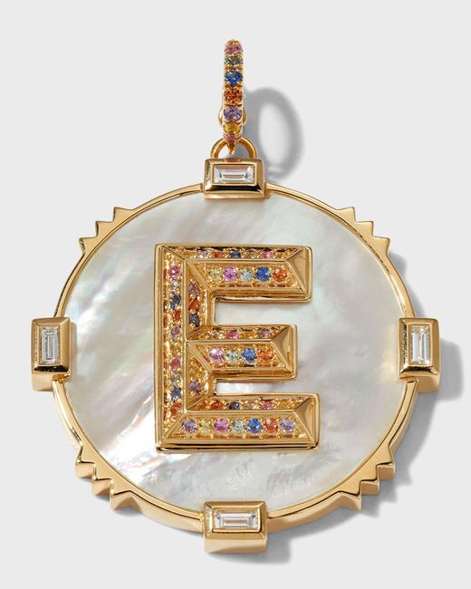 Harwell Godfrey Metallic Yellow Gold Initial Medallion With Multi-sapphires