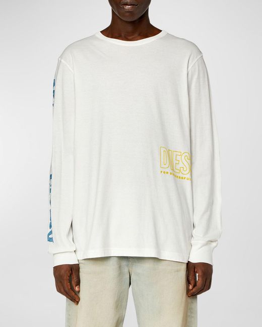 DIESEL White T Just Logo-Print Long-Sleeve T-Shirt for men
