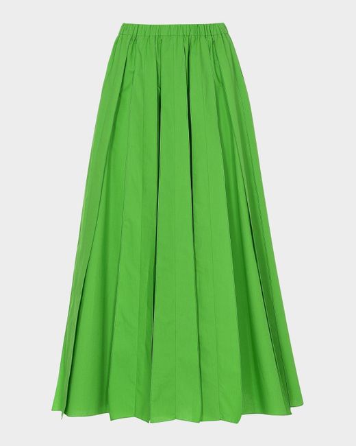 Mantu Green A-Line Reverse Seam Cotton Midi Skirt